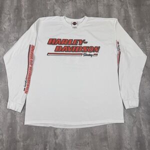 Harley Davidson Racing Shirt Men's XXL White Long Sleeve Motorcycle Biker 2011